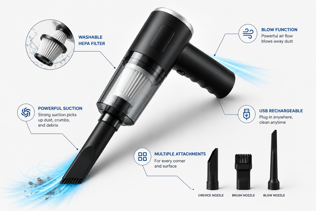 VacMate — Portable 3-in-1 Mini Vacuum